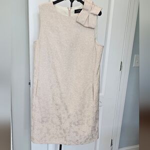 Tahari Shimmer Pink Brocade Dress Shoulder Bow With Pockets
